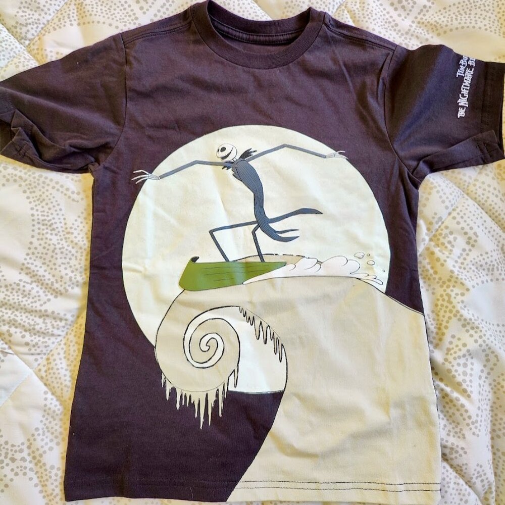 Disney Store Nightmare Before Christmas Shirt Kids Size 7 Black Glow in the Dark